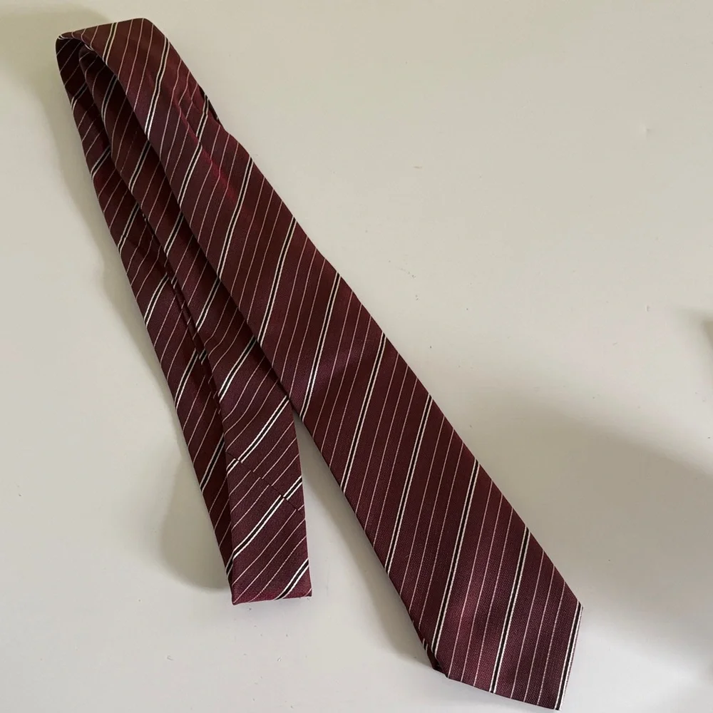 John Varvatos Burgundy Striped Narrow Silk Tie